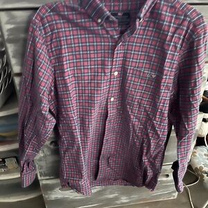 Vineyard Vines Men's Plaid Shirt - Red and Blue size medium